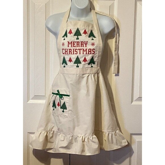 Handmade Christmas Apron: Cross Stitch Holiday Cooking - Picture 3 of 6